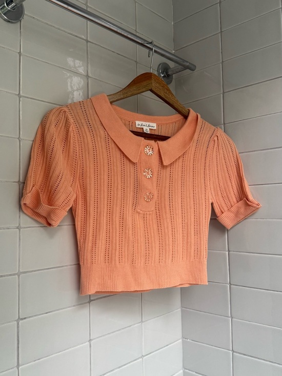 For Love And Lemons Tops - For Love & Lemons Peach Knit Peter Pan Collar Cardigan